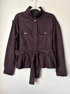 Banana Republic NEW Linen Aviator Tie Waist Jacket in Bark M Tall